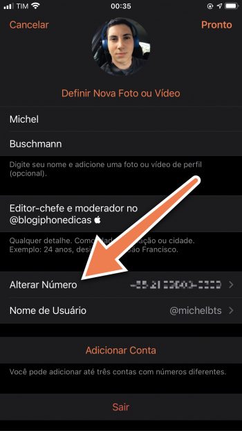 Trocando número no Telegram