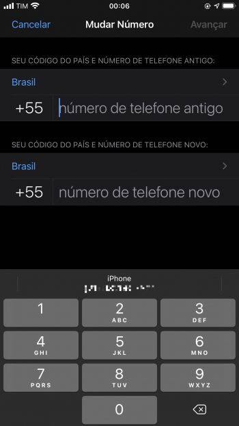 Trocando número no WhatsApp