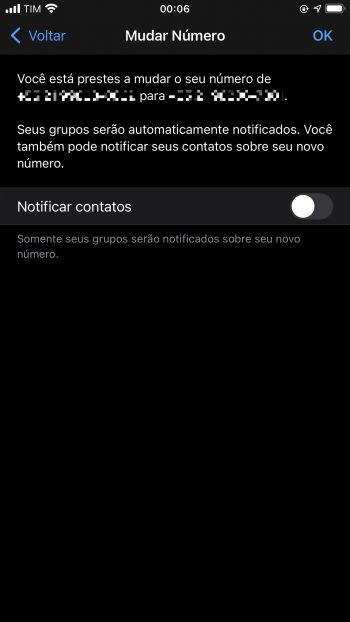 Trocando número no WhatsApp