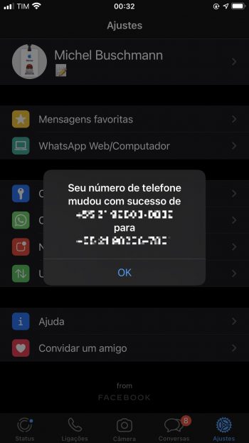 Trocando número no WhatsApp